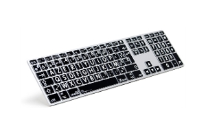 Grootlettertoetsenbord Azerty voor MAC, zwarte toetsen met witte letters
