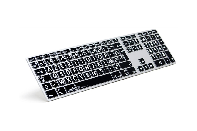Grootlettertoetsenbord Azerty voor MAC, zwarte toetsen met witte letters